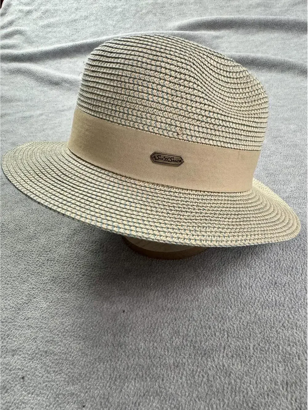 sun n sand straw fedora hat teal weave‎ beach sun hat 22 inch